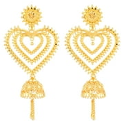Efulgenz Indian Gold Tone Heart Shape Jhumka Earrings Dangle Statement Earrings Ethopian Style Jewelry for Women