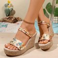 thumbnail image 2 of CYMMPU Women's Floral Print Two Strap Wedge Slide Sandals, Open Toe Platform Slip On Summer Beach Footwear Yellow 41, 2 of 6