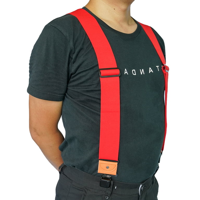 Suspenders For Men 2 Suspenders Wide Adjustable and Elastic Braces Heavy  Duty X Shape Suspender with Very Strong Clips Red 