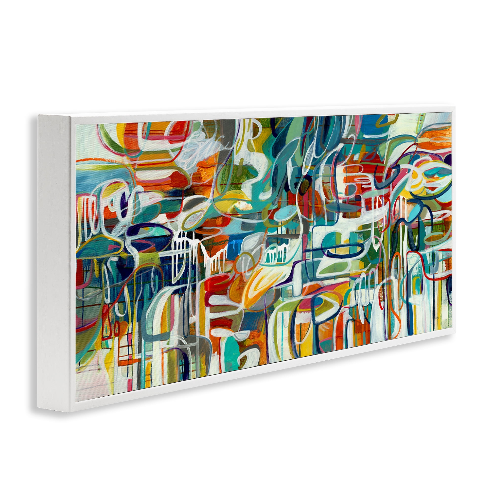 Stupell Industries Chaotic Doodle Shapes Abstract Painting White Framed Art Print Wall Art, 24 x 10