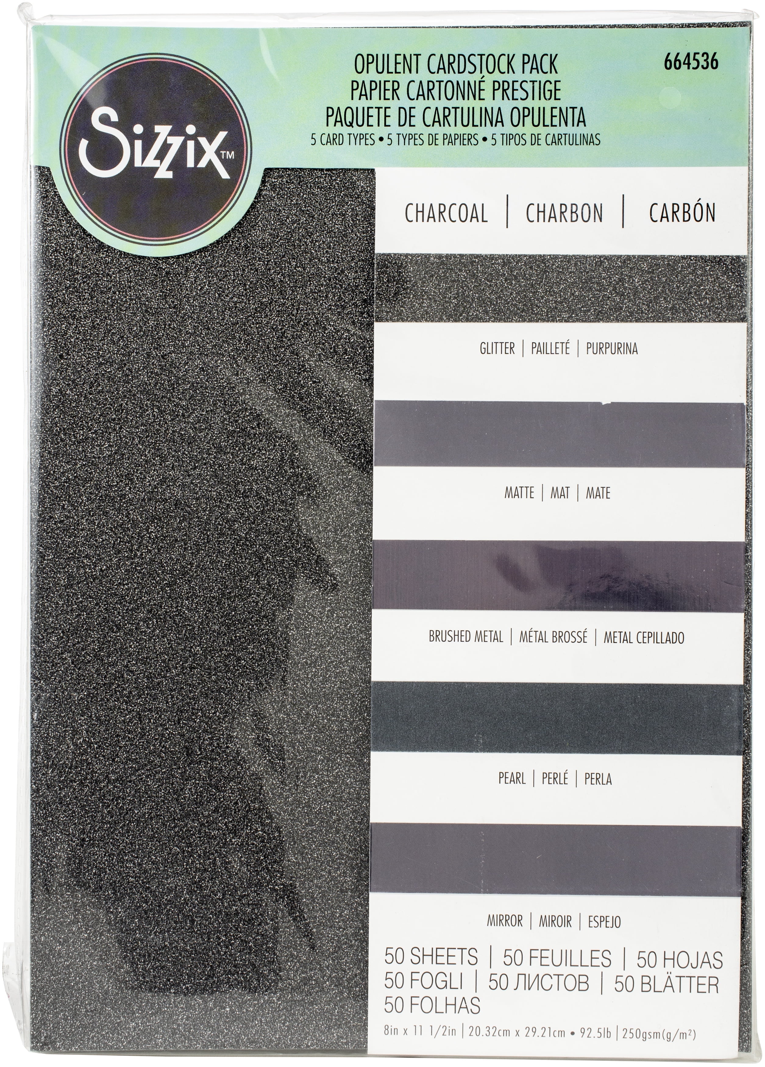 Sizzix Surfacez Opulent Cardstock Pack 8 x 11.5 Inches, Charcoal, 50 Sheets