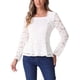 thumbnail image 1 of Blusas de encaje para mujeres, cuello cuadrado, de manga larga, elásticas, elegantes, casuales, con peplum, color blanco, 1 of 6
