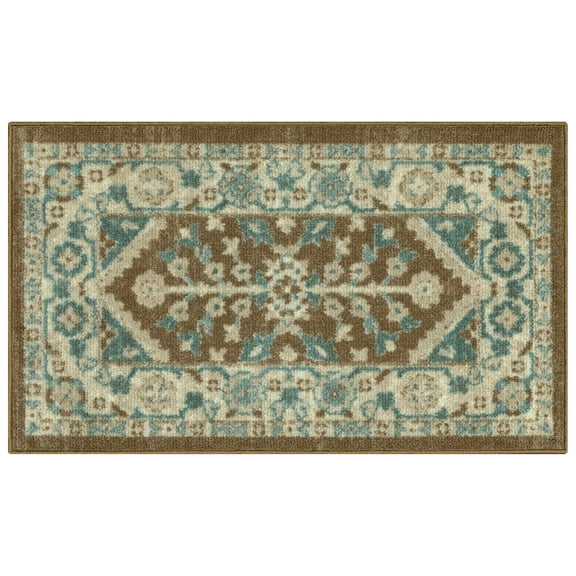 Mainstays Persian Border Medallion Loop Print Brown Blue Indoor Accent Rug, 1'8"x2'10"