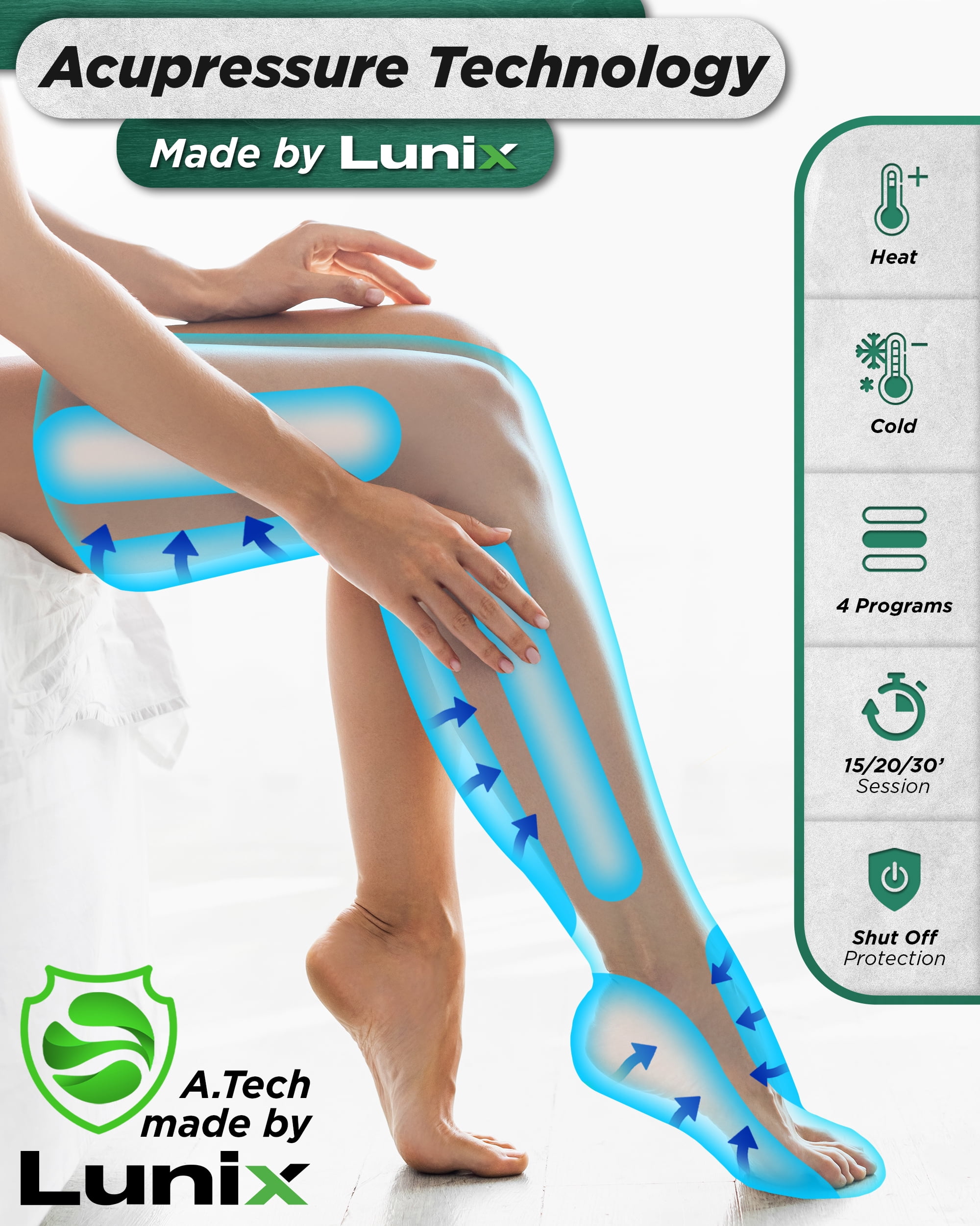 Lunix LX10 Full Leg Massager with Heat & Air Compression, Foot, Calf & Thigh Massage Boots, Adjustable Fit with Controller, Charcoal Black