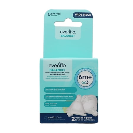 Evenflo Baby 2-Pack Wide Fast-Flow Bottle Nipples