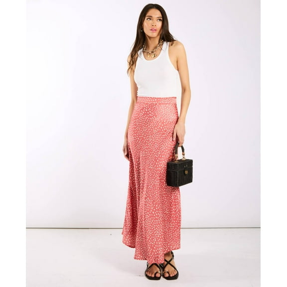 Pink Animal Satin Midi Skirt