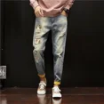 thumbnail image 5 of Pantalones vaqueros para hombre, pantalones gráficos recortados con agujeros, pantalones vaqueros para hombre, estampados rotos, ropa de calle, ropa de otoño, elegante Y2k, 5 of 5