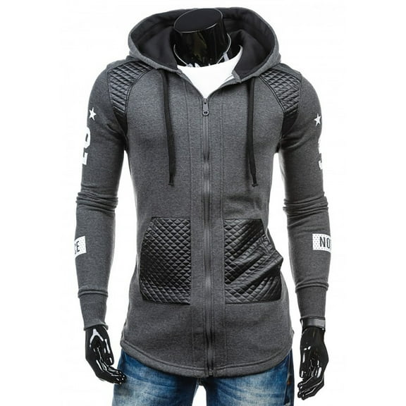 JLFKNG Mens Casual Lightweight Jacket Fashion Patchwork Leather Jacket Long Sleeve Zipper Up Hooded Jackets With Pockets Mid Length Comfy Mens Clothes