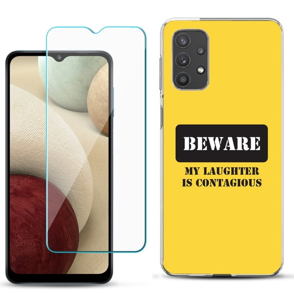 Slim-Fit TPU Phone Case compatible with Samsung Galaxy A32 5G, with Tempered Glass Screen Protector, by OneToughShield ® - Laughter