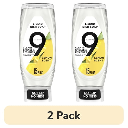 (2 pack) 9 Elements EZ Squeeze Dish Soap, Lemon Scent, 15.0 fl oz Bottle