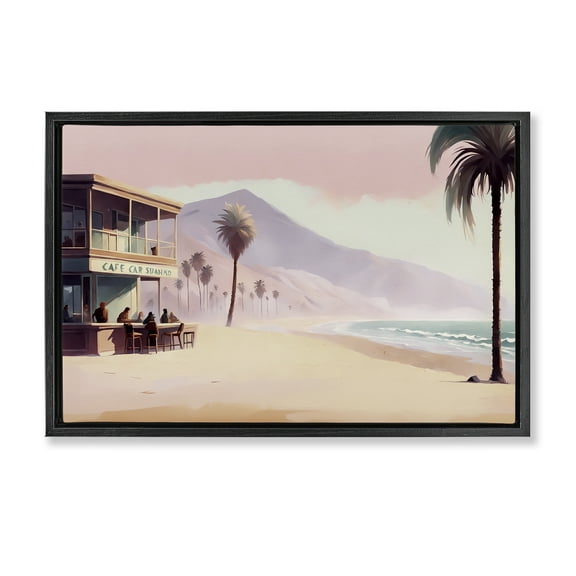 Stupell Industries Café at Head Of Bay Nautical & Beach Painting Black Floater Framed Canvas Art Print Wall Art, 25 x 17