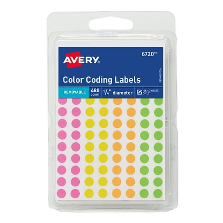 Avery(R) Assorted Removable Color-Coding Labels 6720, 1/4