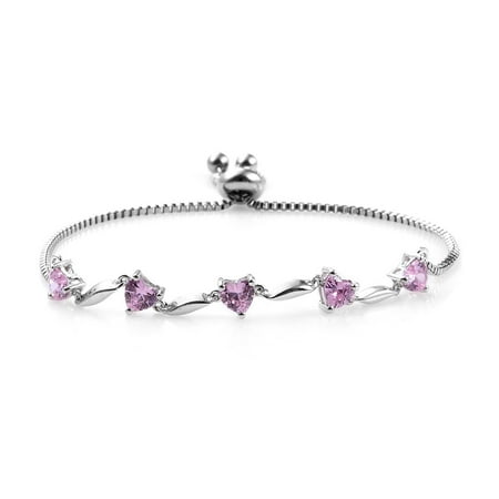Magic Bolo Bracelet Heart Cubic Zirconia CZ Pink Stainless Steel Jewelry Gift for Women Cttw 3 Adjustable