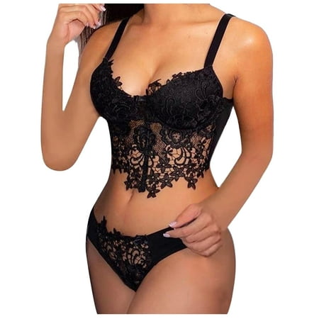 

Youmylove Sexy Women Embroidery Lace Collar Wireless Bra Sexy Lingerie Thong Set Underwear Female Bralette