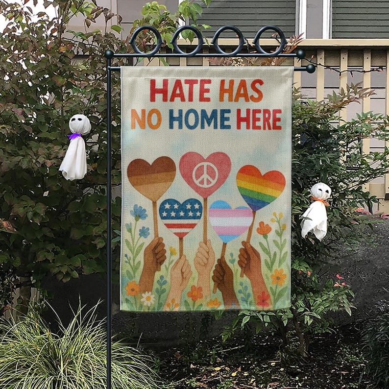 ViciArt Hate Has No Home Here Garden Flag – 28”x40” Inclusive Yard Flag, Peace and Equality Outdoor Decor