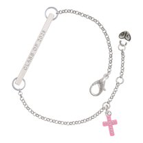 Delight Jewelry Silver-tone Small Pink Crystal Cross - Silvertone Class of 2026 Delicate Bar Bracelet, 8.5"