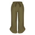 thumbnail image 4 of New Release,Women's Casual Sports Pants, Solid Color Drawstring, Pocket Ruffle, Comfort Fit, Yoga/Workout, Breathable Material, Quick Dry, For All Sizes Timeless Style|100%Polyester,Army Green, 4 of 9