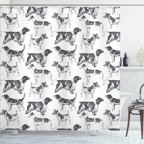 Ambesonne Dog Lover Shower Curtain, Monochrome Dog Breeds, 69"Wx75"L, Dark Purple Grey White
