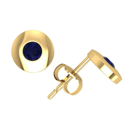 0.25Carat Round Blue Sapphire Solitaire Stud Earrings 14Karat Yellow Gold Bezel AAA