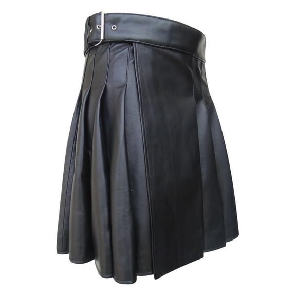 Ceisia Men Solid PU Leather Pleated Kilt Scottish Festival Casual Mini Skirt With Adjustable Belt Black XXXL Gift