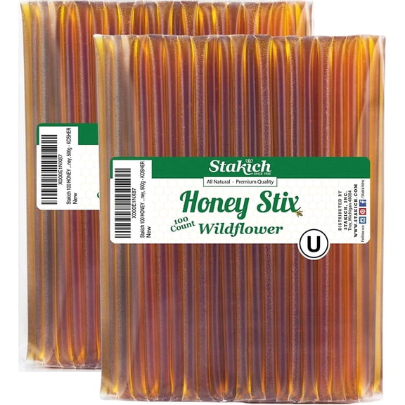 Stakich Honey Sticks Wildflower - U.S. Grade A, Kosher - 200 Sticks