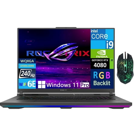 ASUS ROG Strix G18 18" QHD 240Hz Gaming Laptop,Intel 14th Gen Core i9-14900HX 24-Core,64GB DDR5 RAM,4TB SSD,NVIDIA GeForce RTX 4080,RGB Keyboard,WiFi 6E,Mouse,Win 11 Pro,Grey