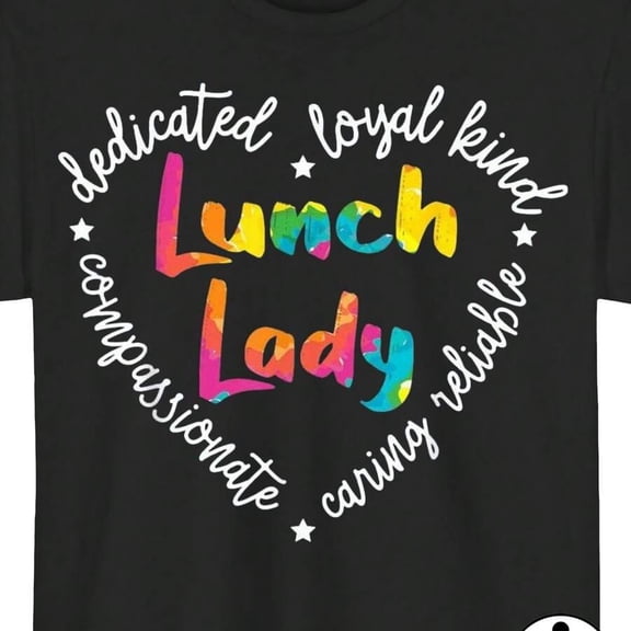 【New Arrival】Lunch Lady Colorful Watercolor Heart Graphic T-Shirt, Crewneck School Cafeteria Staff Appreciation Tee, Gift for Lunchroom Workers