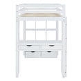 thumbnail image 5 of Twin Size Loft Bed with Large Shelves, Writing Desk and LED Light, Solid Wood Loft Bed Frame with Ladder and Safety Guardrails for Kids Girls Boys Bedroom, No Box Spring Needed, White, 5 of 7