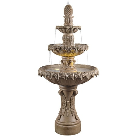 Ibiza 62" High Large Italian Outdoor Decor Sand Stone Floor Fountain with Light LED 3-Tier Outside Garden Patio