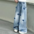 thumbnail image 2 of oqasdz Boys Pants Bowknot Flare Leg Cargo Jeans Casual Loose Stylis Streetwear Bottom Denim Baggy Blue Trousers Size 4 Y-5 Y, 2 of 4