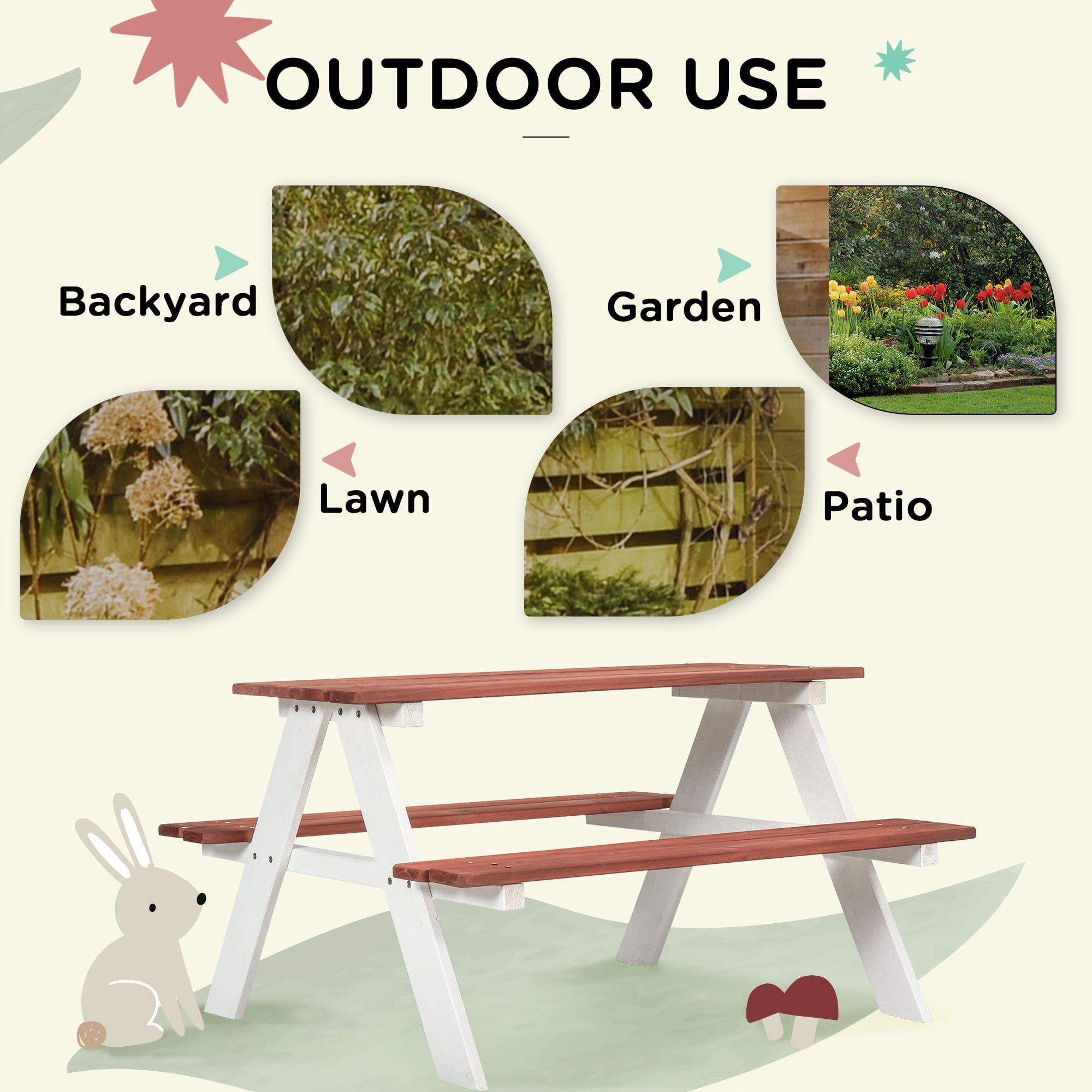 Kids Brown Wooden Picnic Bench Table Set, Durable Outdoor Garden Furniture, Ages 3-8