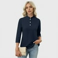 thumbnail image 2 of A plain V-neck,three-quarter sleeve, buttoned T-shirt for daily commuting for ladies. Ideal gift for girlfriend on birthdays, Halloween or Christmas, 2 of 6