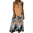 thumbnail image 3 of Lenago Dresses for Women Fashion Printed Loose Linen Dress With Round Neck and Patch Pockets Summer Vacation Beach Sundresses Maxi Dress, 3 of 8