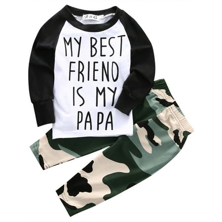 

Livingsenburg Newborn Baby Boys Girls Long Sleeve T-shirt Tops Camo Pants Outfits