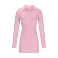 thumbnail image 4 of Mrat Women's Bodycon Mini Dress Button Shirt Mini Dress Long Sleeve V Neck Stretchy Clubwear Night out Party Bodycon Dresses S-84 Pink-a L, 4 of 6