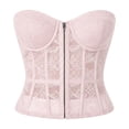 thumbnail image 5 of LEAVINGSUO Corset Tops for Women Vintage Strapless Lace Shaping Top Sheer Floral Mesh Hook Front Boned Slim Waist Bustier Club Daily Outfit Pink S, 5 of 5
