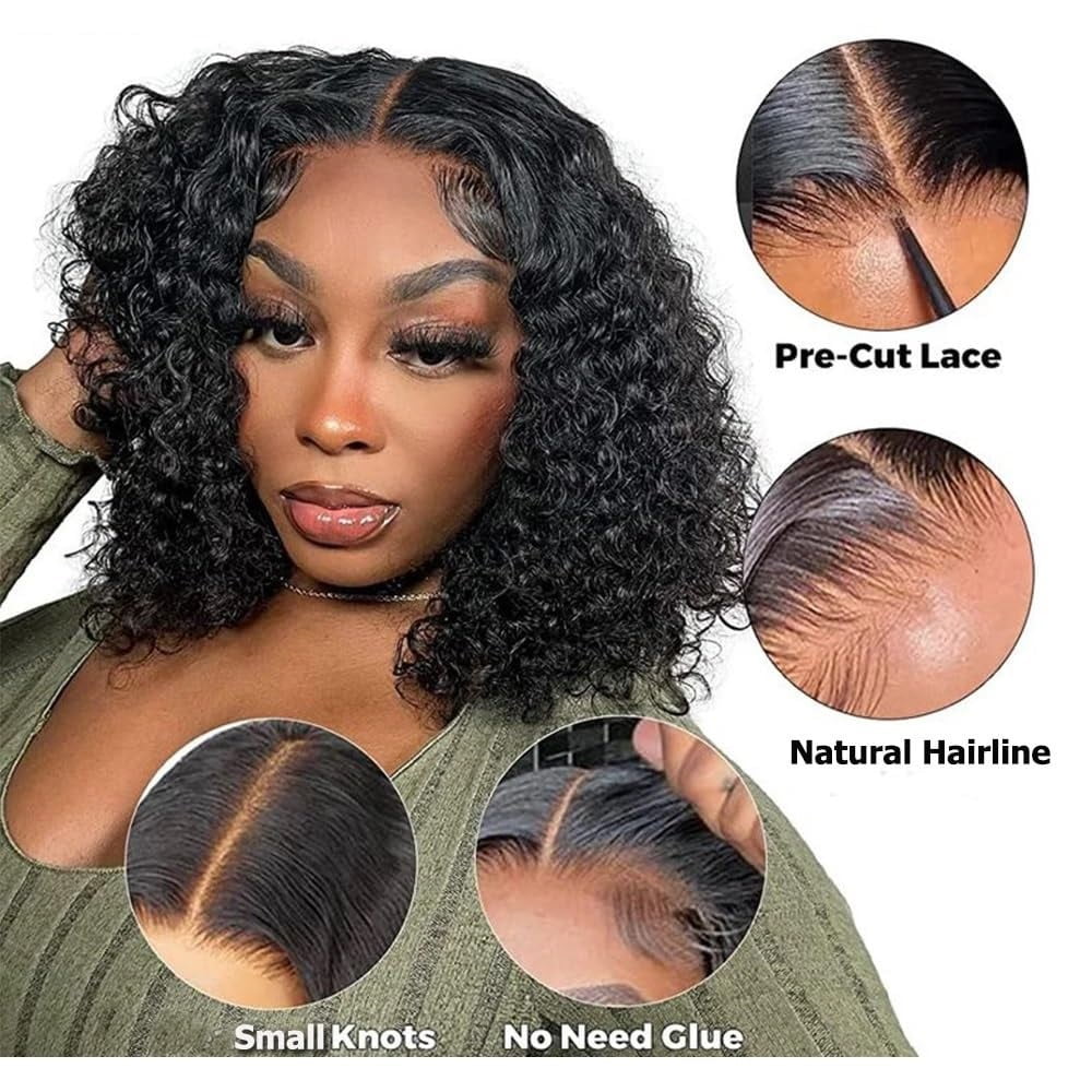 Lace Wig for Women Curly 4x4 Glueless Ready to go Human Hair Wigs Pre-Cut Lace Wig