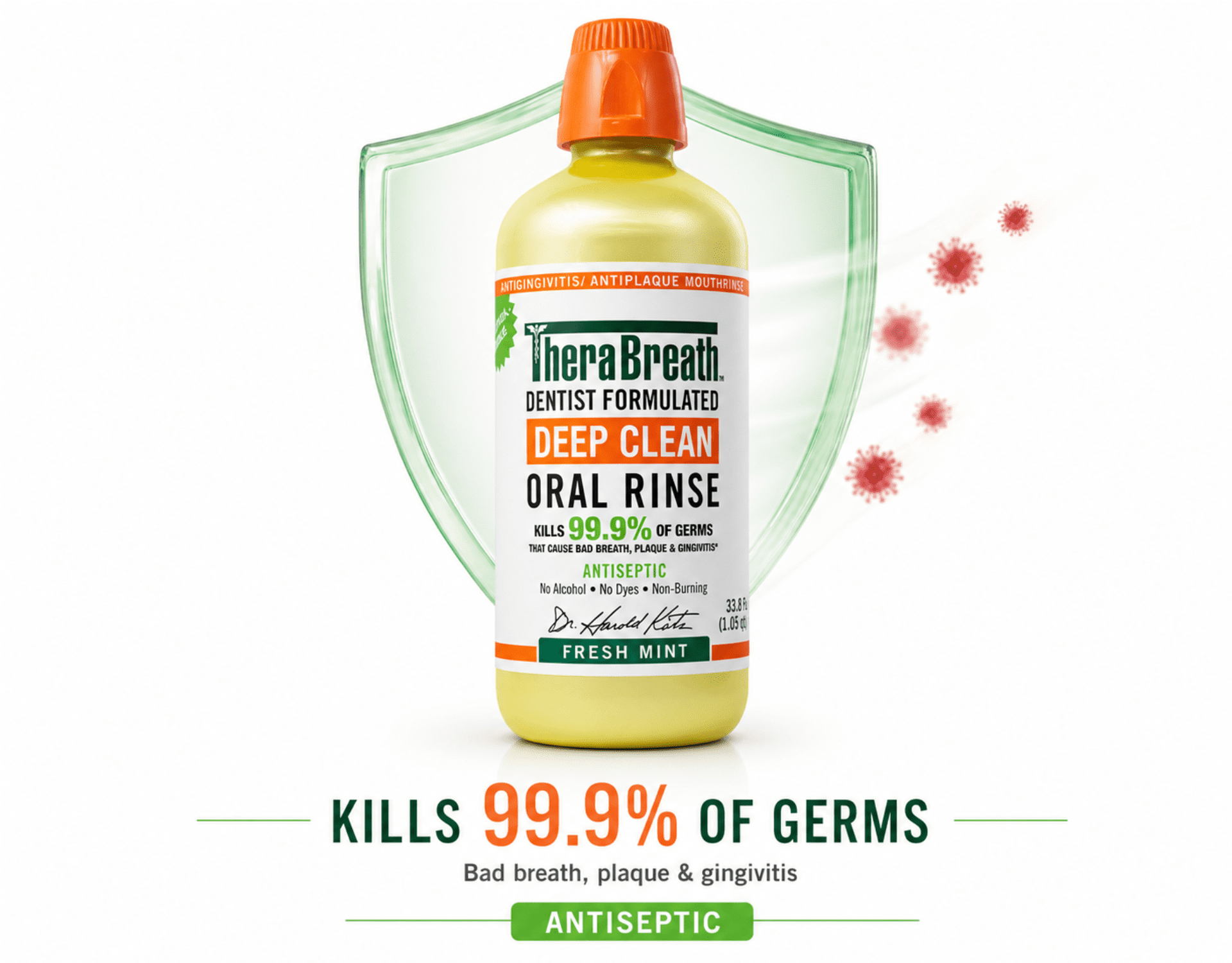 TheraBreath Deep Clean Antiseptic Mouthwash, Fresh Mint, 33.8 oz 3 Pack