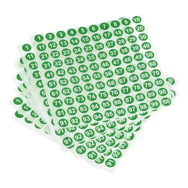 Número Pegatinas Unique Bargains 1-100 Redondo Etiquetas Vinilo Blanco en Verde 50 Hojas