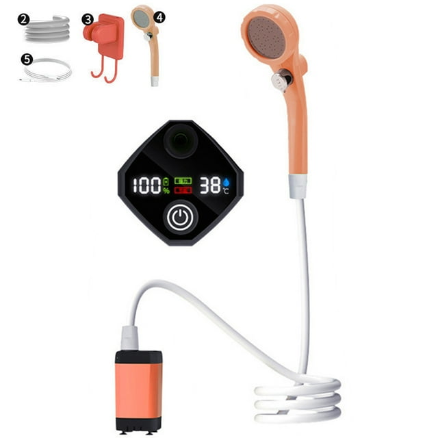 Portable Outdoor Shower System - Rechargeable Shower Head Set with 6000mAh Battery, Full Screen Design in Vibrant Orange, Ideal for Camping and Travel