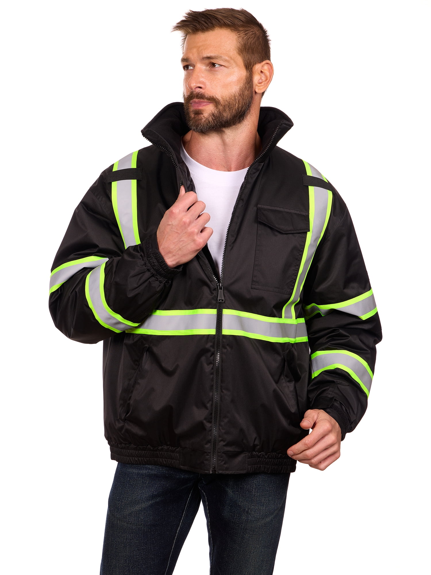 Bass Creek Outfitters Men's Oxford Insulated Safety Work Jacket with Hidden Hood, Sizes S-3XL