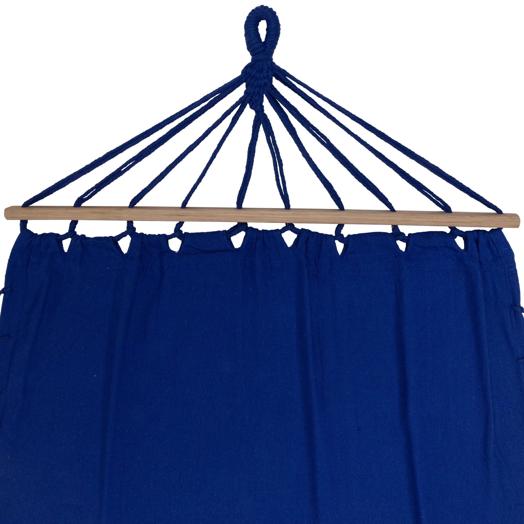 Northlight Hammock with Netted Fringe and Wooden Bars - 100" x 41" - Blue