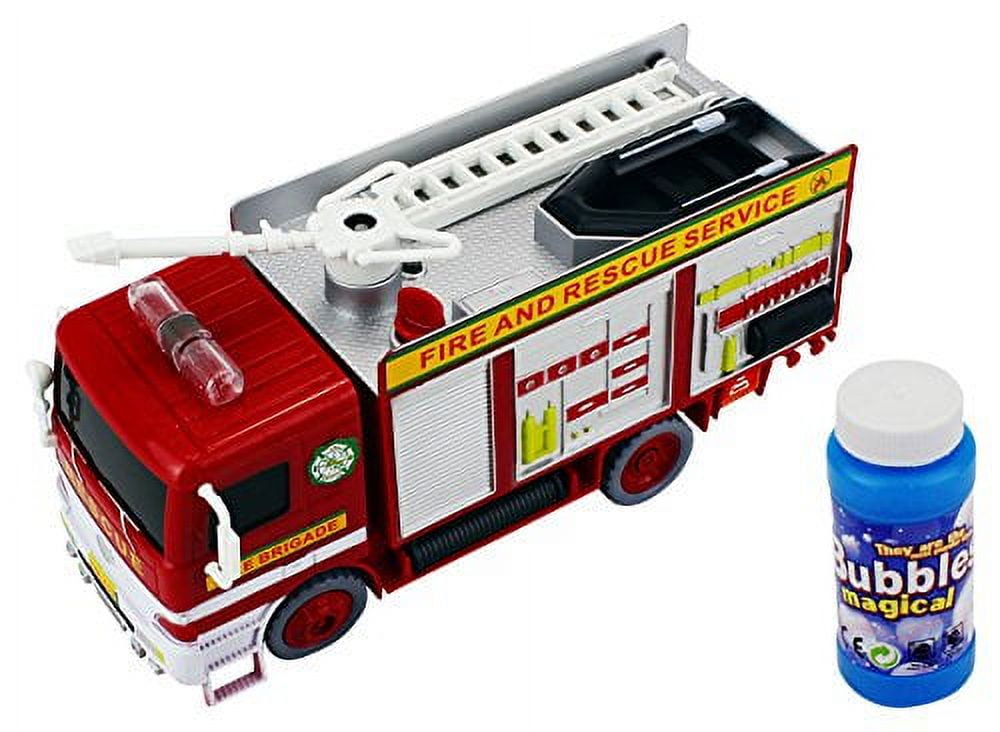 Fire Brigade Pumper Bubble Blowing Bump & Go Battery Operated Toy Truck ...