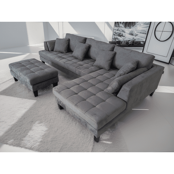 STENDMAR 3PC CONTEMPORARY DARK GREY MICROFIBER FABRIC SECTIONAL COUCH SOFA S168RDG