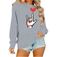 thumbnail image 2 of GUZOM Womens Gray Valentine's Day Sweatshirt, Oversized Off-The-Shoulder with Pixel Rock On Hand Heart Graphic,Size 2XL, 2 of 6