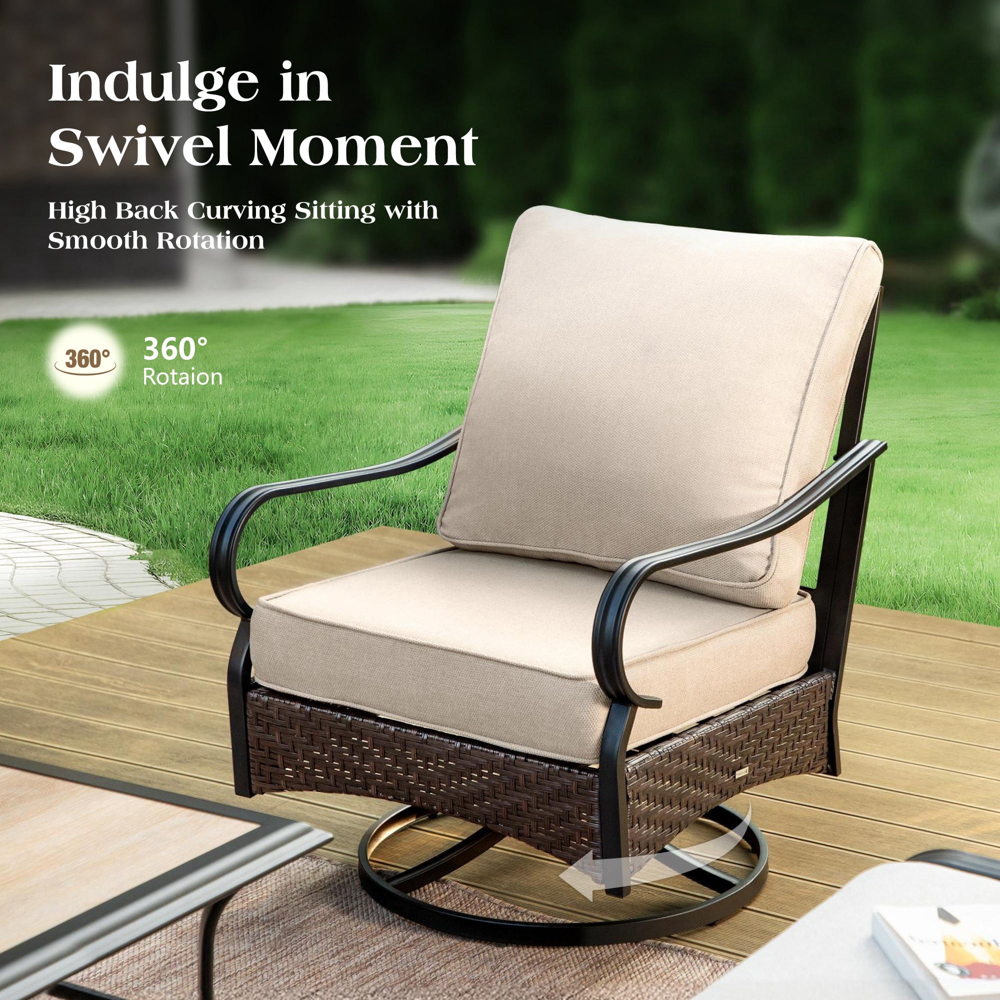 7-Seat Outdoor Patio Furniture Set with 56" Fire Pit Table, Outdoor Patio Conversation Set with Fire Table, Fire Pit Set with Swivel Chairs, Beige