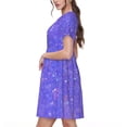 thumbnail image 2 of Picia Purple Glitter Pattern Women's Short Sleeve Summer Dress Pleated Loose Swing Knee Length Short Sleeve Swing Dresses, 2 of 6
