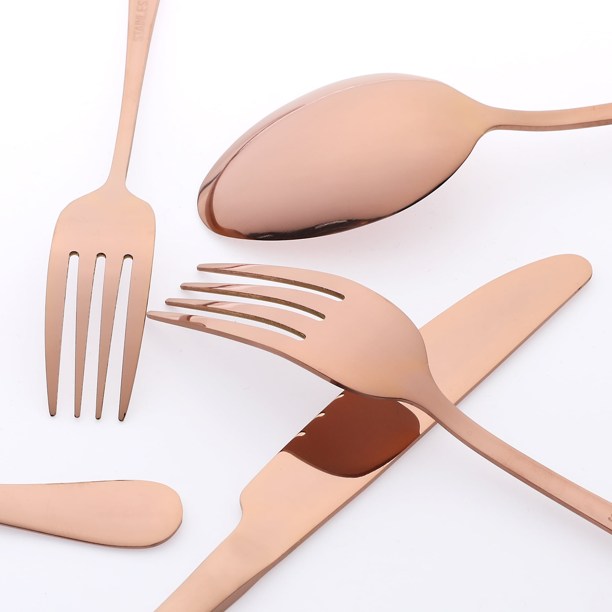 Unique Bargains 20 Pcs Stainless Steel Flatware Set Mirror Polished Cutlery Rose Gold