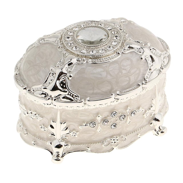 lionlar Oval Metal Vintage Jewelry Box Gift Ears Storage Box White StyleA-White