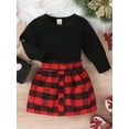 thumbnail image 4 of Kids Girls Fall Outfits 6M 12M 1Y 2Y 3Y 4Y 5Y Solid Color Long Sleeve Rib Knit Tops Plaid Mini Skirts 2Pcs Christmas Clothes Sets, 4 of 10